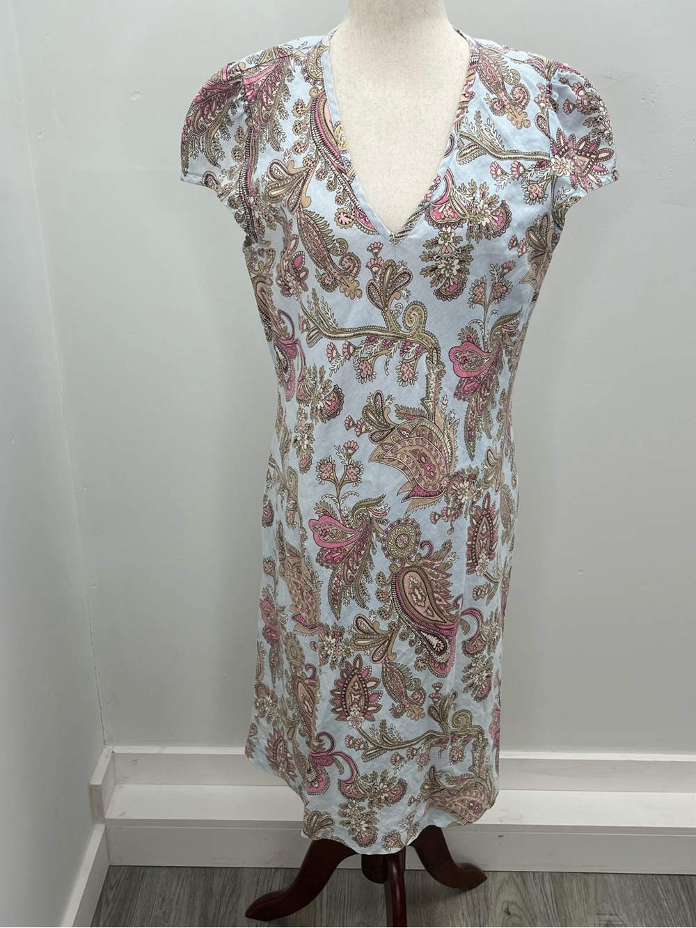 Tommy Hilfiger Women's Paisley 100% Linen Cap Sleeve Lined Vintage Dress Size 12